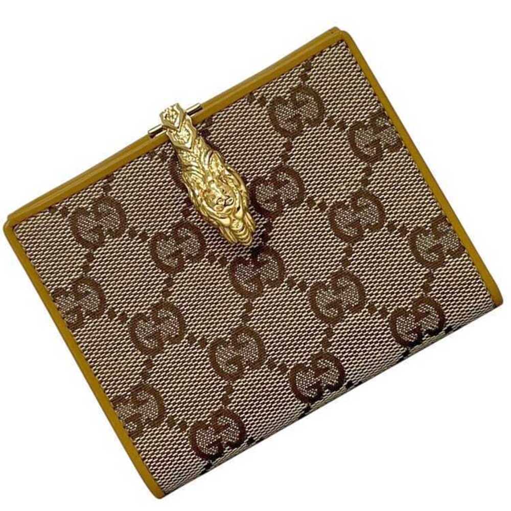 Gucci Bifold Wallet Canvas Leather GG Tiger Compact Beige Yellow